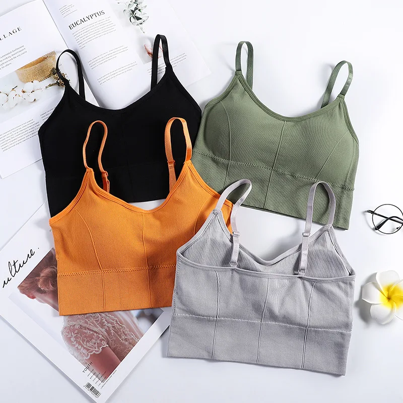 
Women stripe gather comfortable underwear padded bra Wrapped Chest tube top sport vest Seamless Bra 