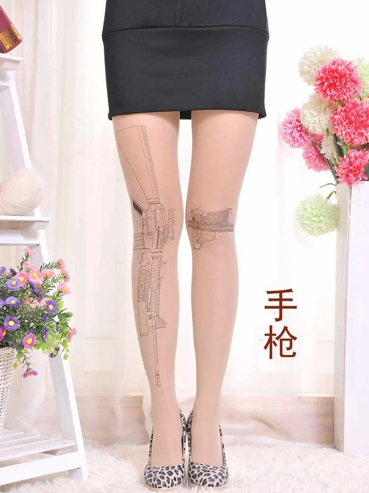 Women Sexy Tattoo Tights Hosiery Transparent Sheer Pantyhose Tights Cute Patterns Printed Pantyhose