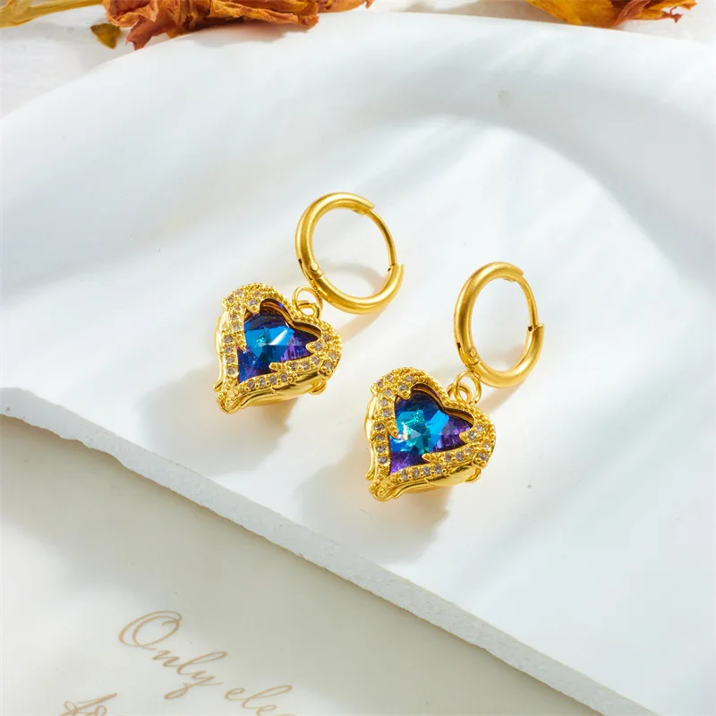 Y&J Fashion Love Earrings With Diamond Gold Plated Heart Ocean Pendant Jewelry