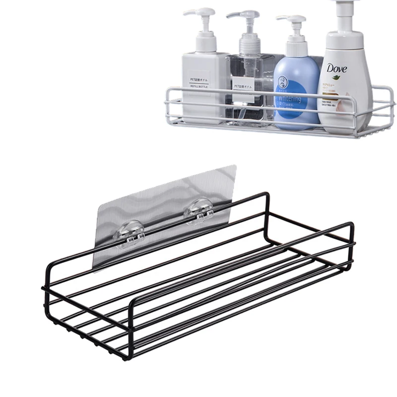 Bathroom Storage Shelves Wall Hanging Holder Punch Free Shampoo Basket Storage Racks For Shower Gel Kitchen Seasoning