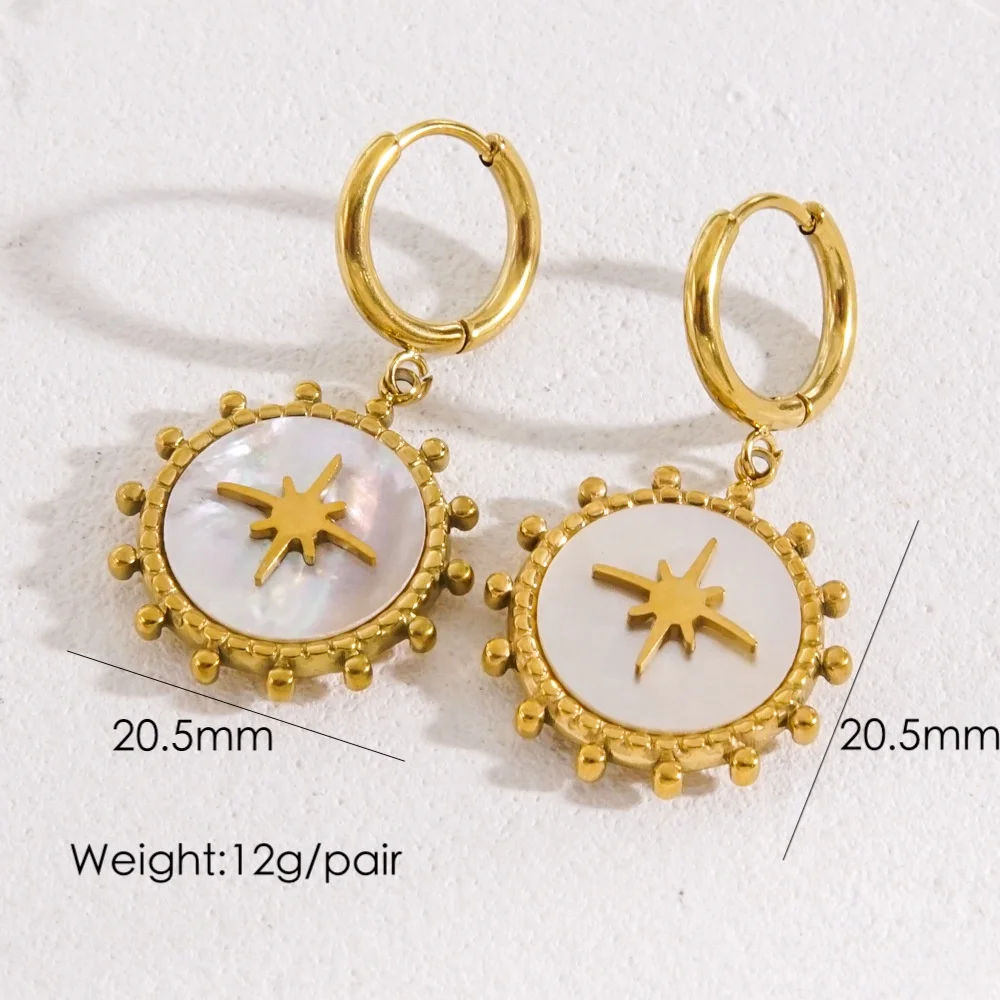 Stylish Design Stainless Steel Gemstone Charm Huggie Hoop Earrings 18k Gold PVD Star Pendant Chic Women Jewelry Wholesale