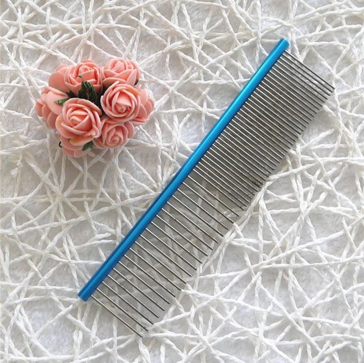 Colorful Aluminum Handle Dog Pet Animal Hair Fur Grooming Cleaning Comb With Coarse And Fine Teeth