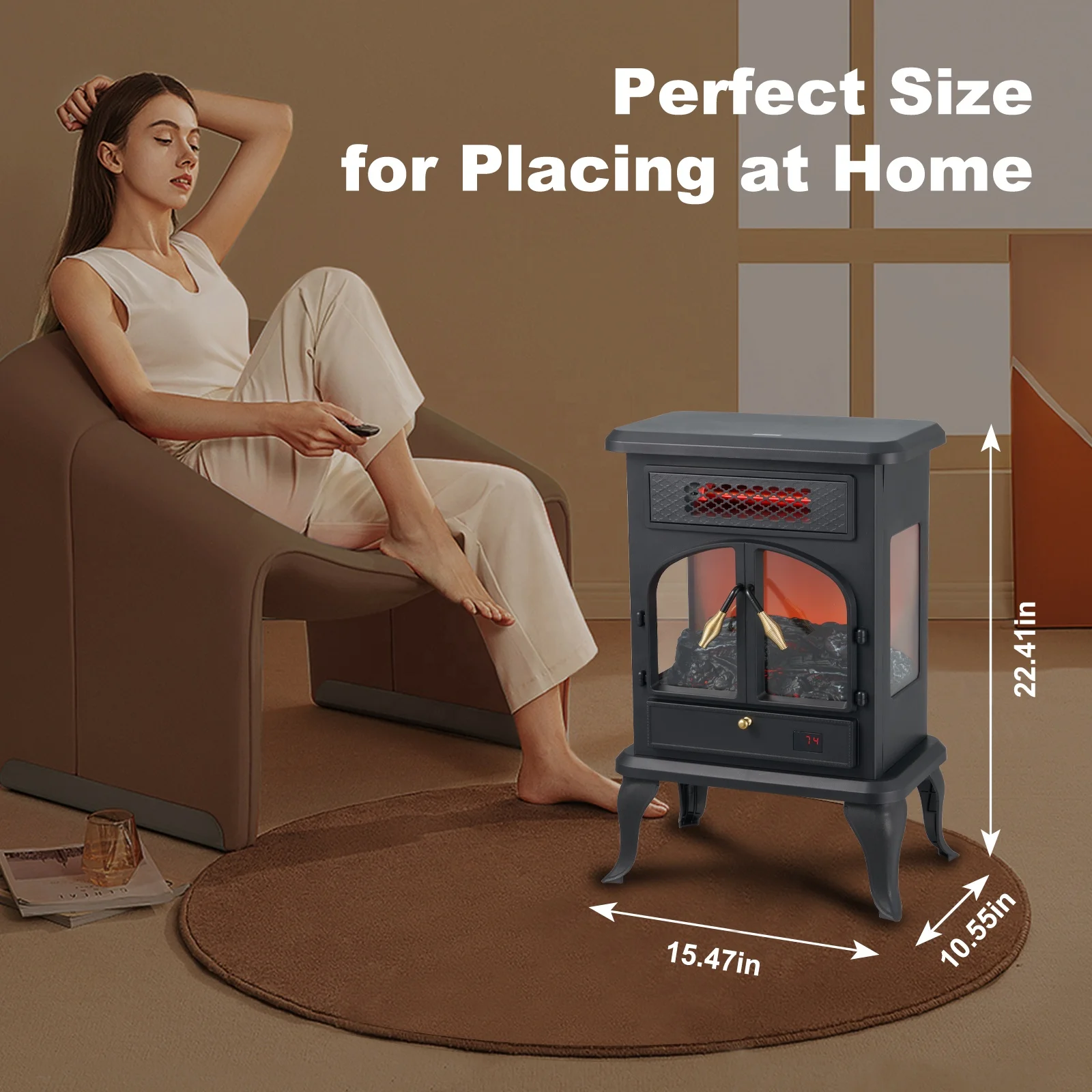 Portable 1000W/1500W Infrared Wood Tower Heater Electric Space Warmer Remote Control Quartz Heating Element Wall Mounted