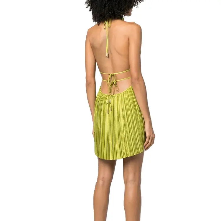 fashion elegant evening party dress club wear ladies homecoming dress custom label backless pleated plisse satin mini dress