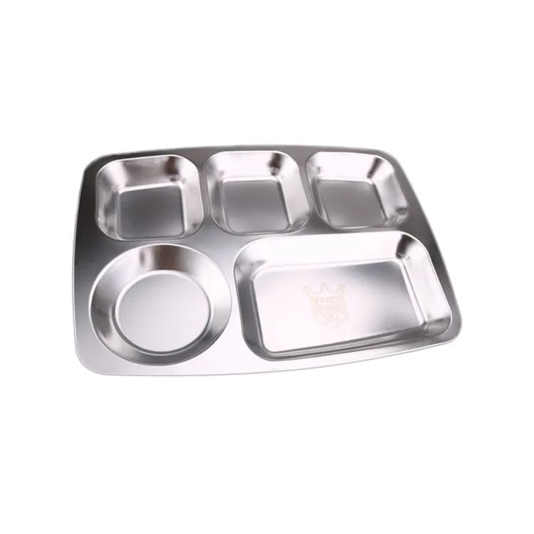 
School lunch box stainless steel lunch plate serving tray with compartments for canteen 