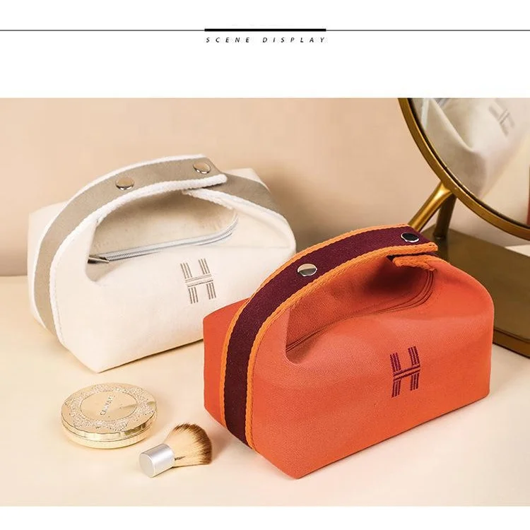 Custom Embroidery New Women Make Up Kit Pouch Cosmetic Bag Cotton Canvas Toiletry Organizer Makeup Bag Travel