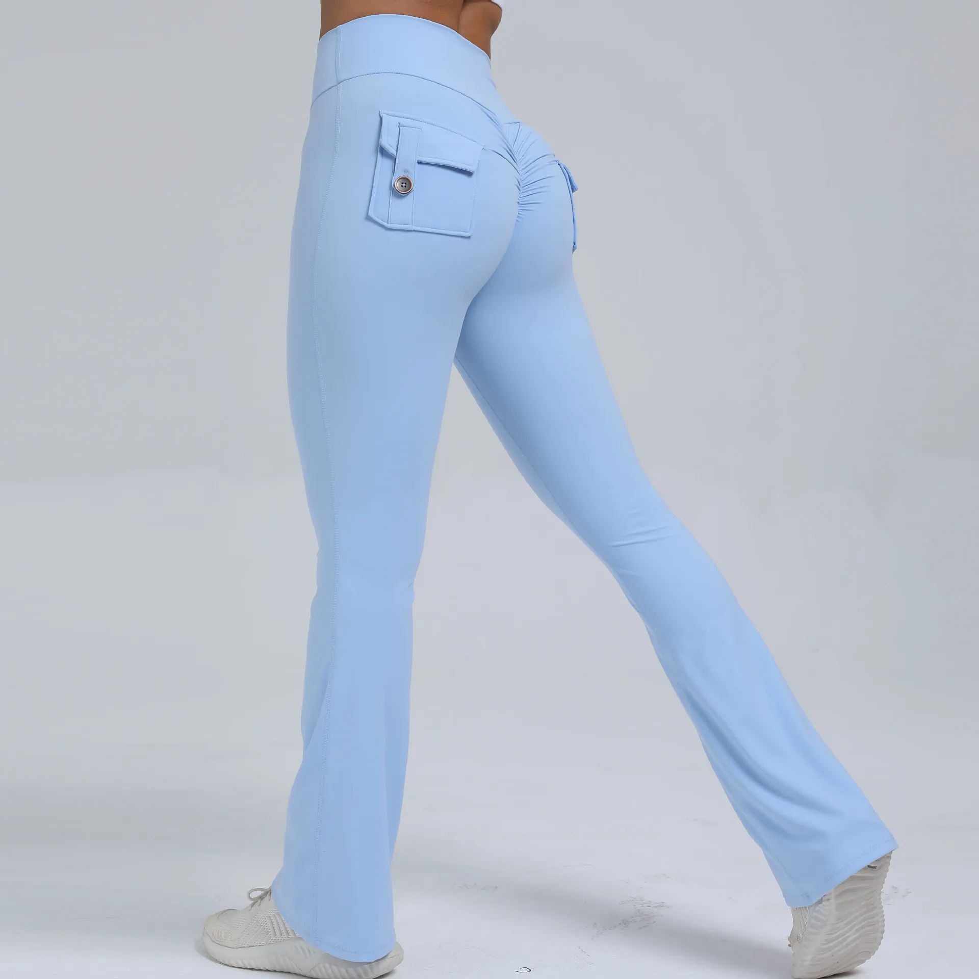 Yoke Women High Waist Yoga Flare Pants Lady Scrunch Butt Running Bell Bottom Female Tight Pocket Gym Wide Leg Trousers Leggings