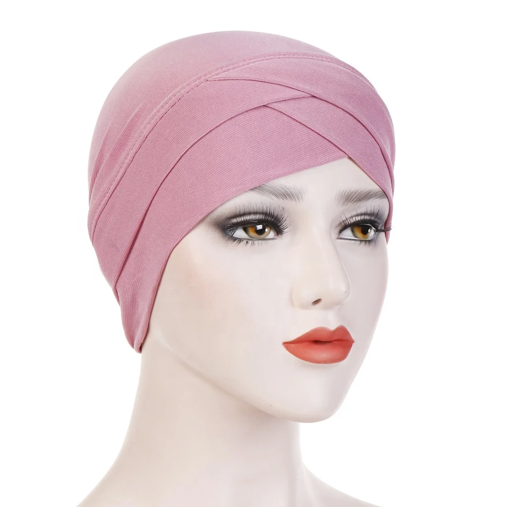 wholesale New stretch cloth forehead cross Indian turban hijab hat Muslim hats for women