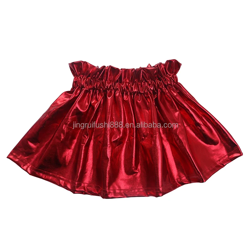 Boutique Kids Girls Pure Colors Pleated Skirts Multi Options Children Metallic Leather Skirt