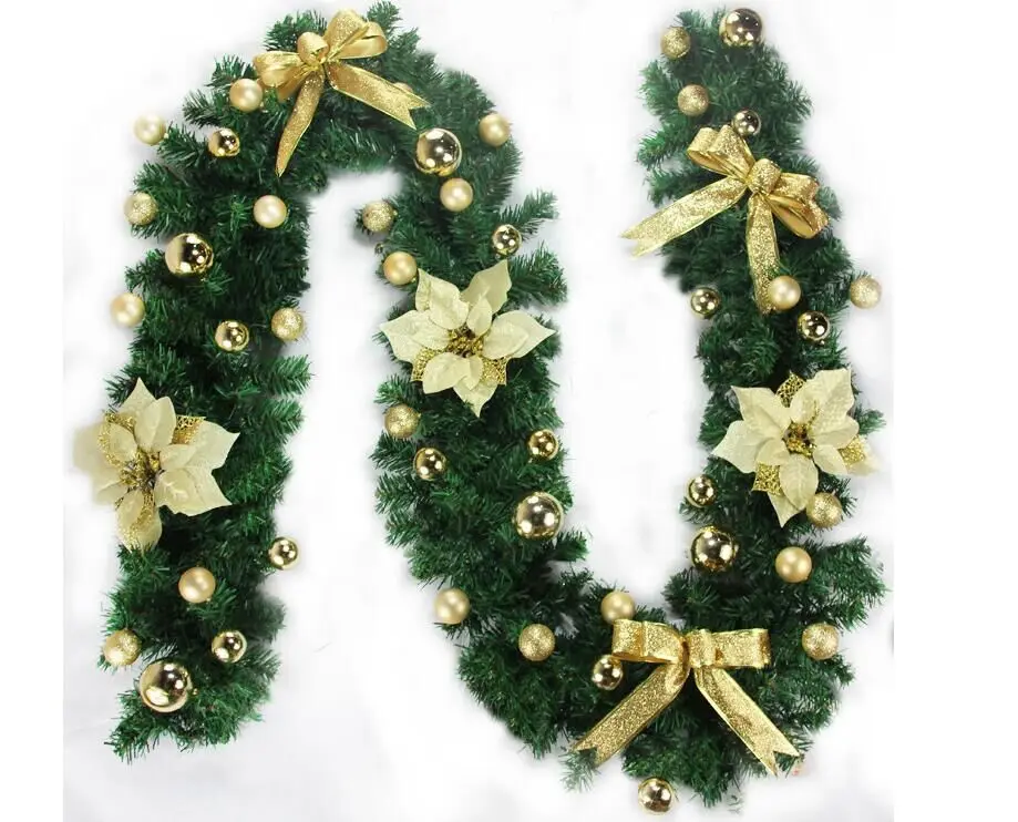 Artificial Christmas garland with lights PVC Christmas tree garland wreath decorated for Stairs Fireplace Decoration