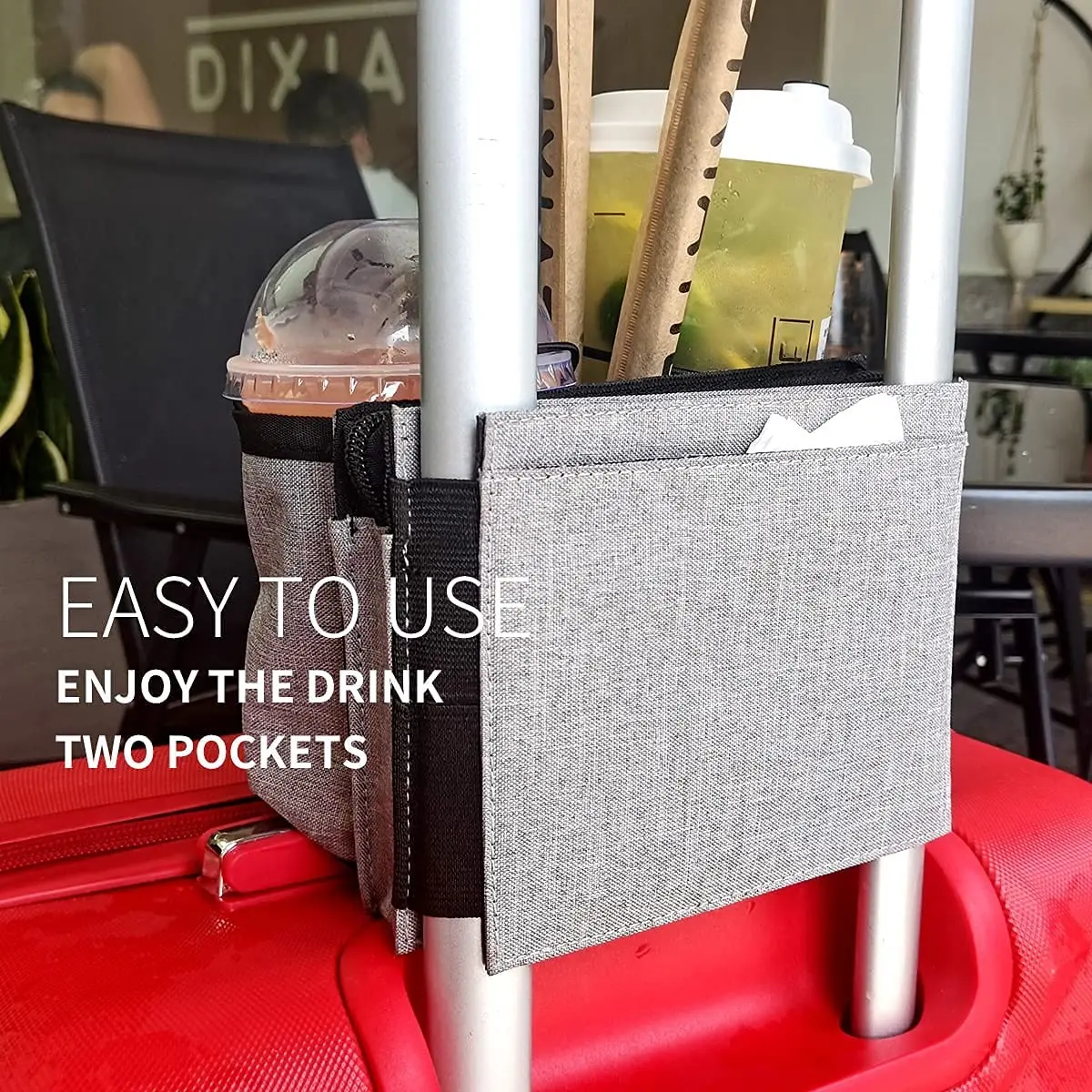 Luggage Travel Drink Bag Cup Holder Free Your Hand for Drink Beverages Coffee Fits All Suitcase Handles