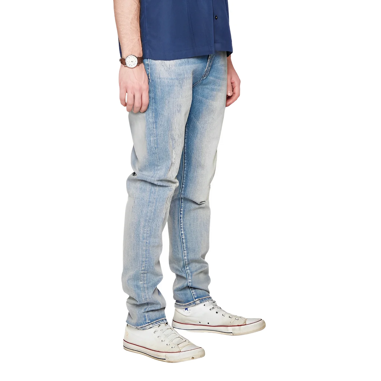OEM Custom High quality Casual Vintage Wash Men Jeans Ripped patch Stacked denim pants