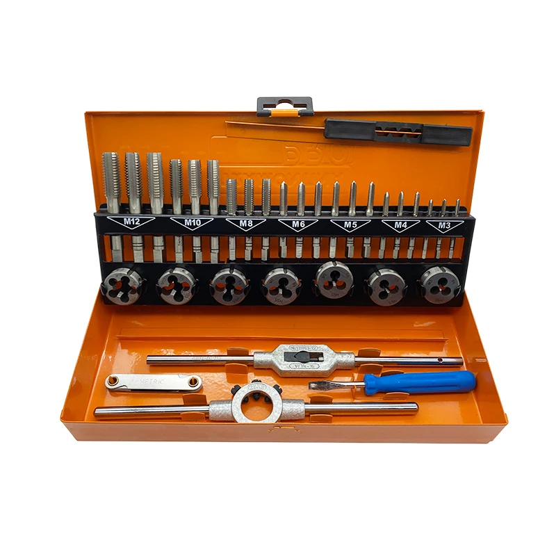 32 pcs Tap and Die Set Drill Tap Set Metric Hand Threading Wrench Tools Tungsten Steel Durable With Case
