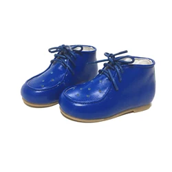 2022 Новое поступление высококачественные кожаные туфли с отверстиями на шнуровке для маленьких девочек Кожаные Туфли синие детские повседневные туфли