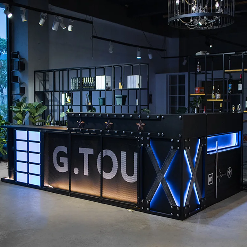 Ekintop Custom Bar Counter Design Idea L Shape Metal Commercial Restaurant Nightclub Bar Counter