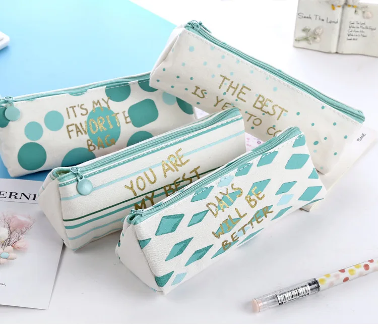 Promotion Gift Custom School Office Canvas Pen Pouch for children student Kids Pencil Case Bag