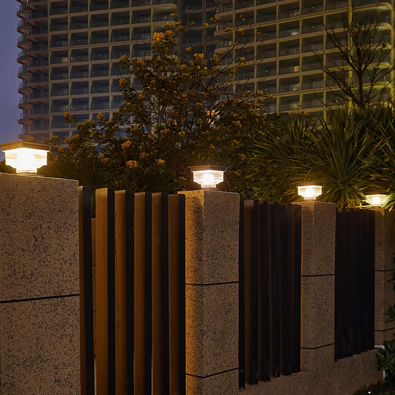 lawn garden wall fence square outdoor remote control solar pillar gate lamp ip65 waterproof dusk to dawn automatic on off