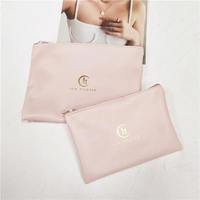 Custom Faux PU Leather Zipper Bag Travel Toiletry Makeup Pouch Cosmetic Bag With Logo