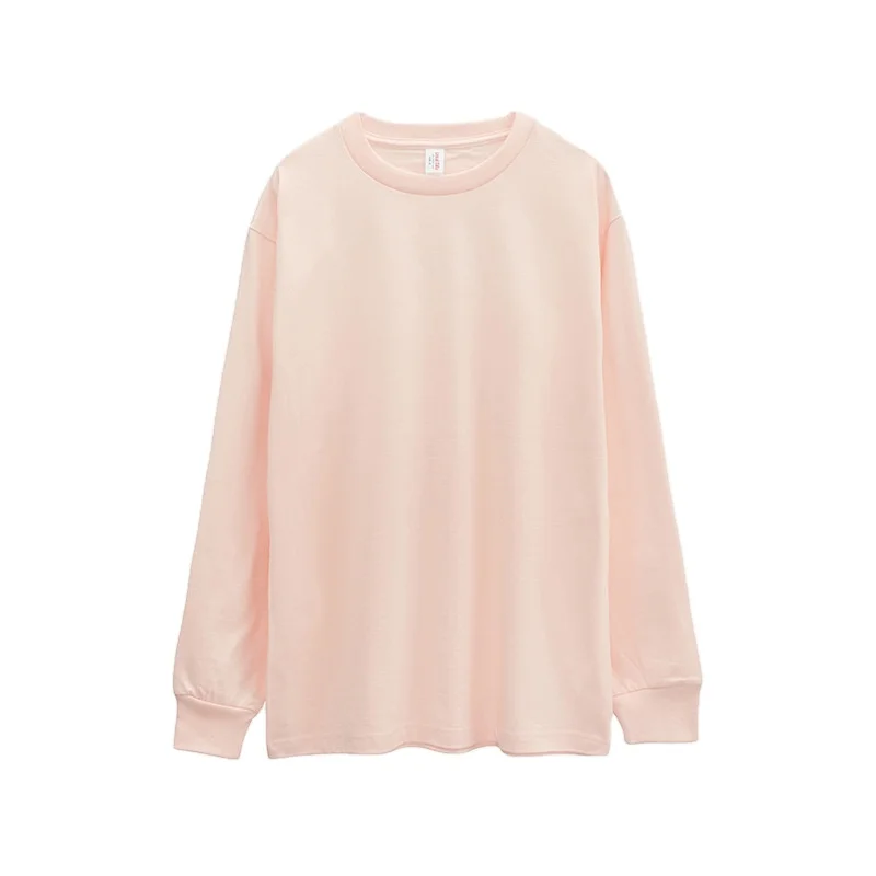 Heavy Weight 250g Cotton Round Neck Long Sleeve Threaded Cuff T-shirt Thickened Solid Color Long Sleeve Shirt