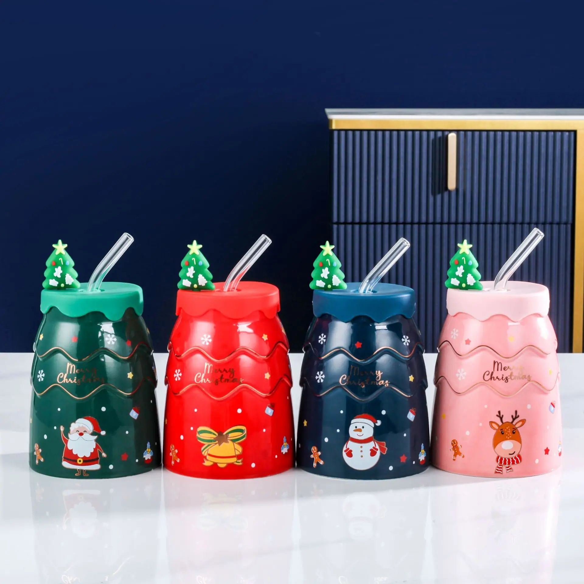 Flypeak New Arrival Nordic 400ml 450ml Santa Porcelain Gift Mug Christmas Ceramic Coffee Cup Mug Christmas Ceramic Mugs