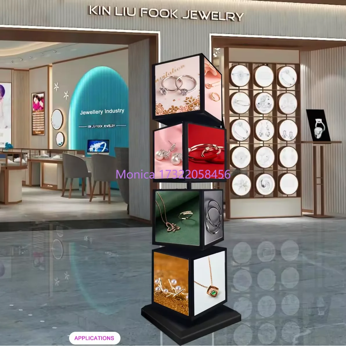 2024 New Standing Four-Sided Rotary LED Sign Illuminated Rotating Light Box Four-Layers Luminous Billboard for Shoe Shop Store