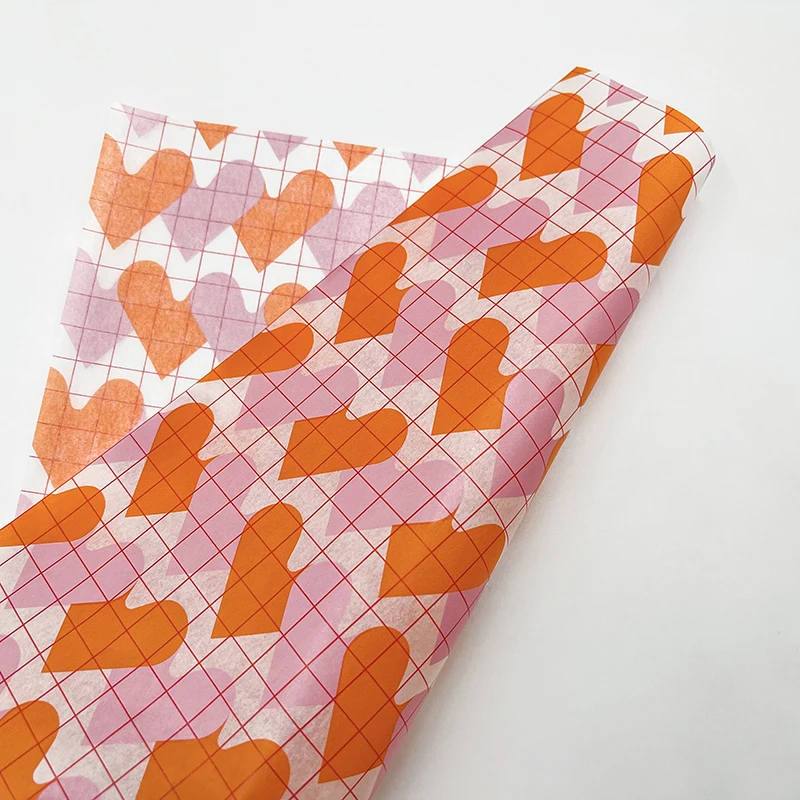 Wholesale coated paper waxed orange print heart custom tissue paper packaging gift soap papel de regalo al por mayor