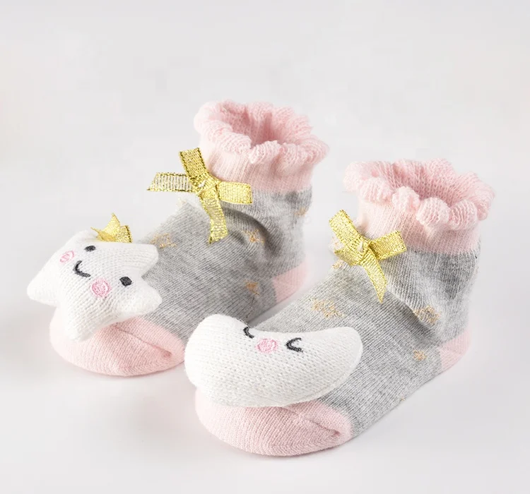 
Socks Factory Cute New Born Custom Organic Cotton Winter With Grips Designer Toy Anti Slip Rattle Baby Socks Manufacturer 