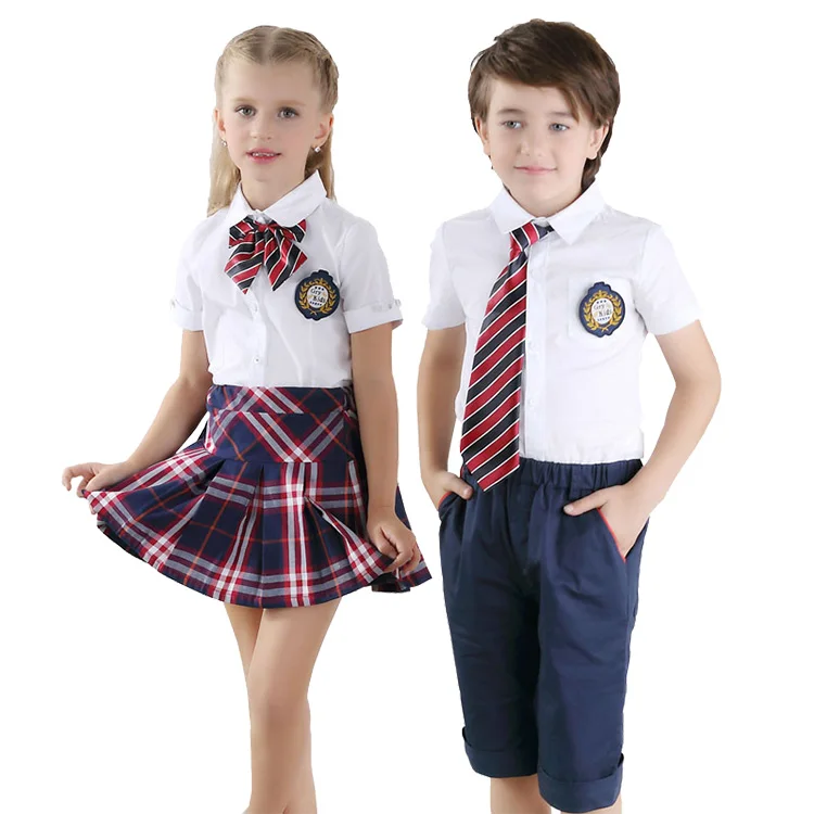 Stylish Plaid uniform school kids Knitted  design school boys and girls suit shirt tasteful school uniforms colours for Summer