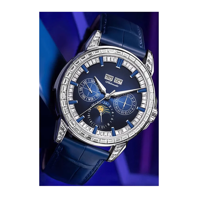 Luxury stainless steel case calendar 24 hour show business men automatic mechanical watches