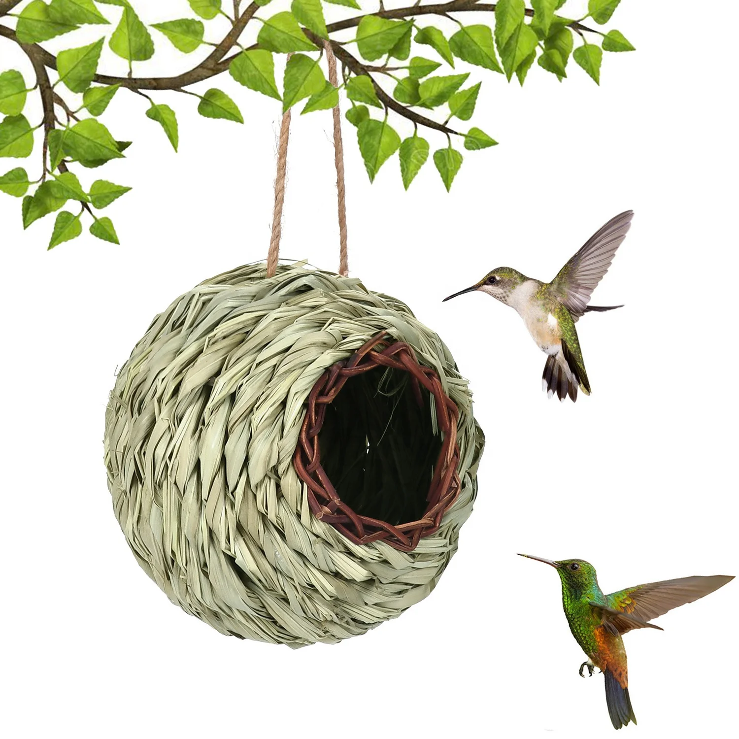 Hummingbird Nesting House Bird Hand Woven Outside Nest Hanging Roosting Pocket Birdhouses Grass Hut