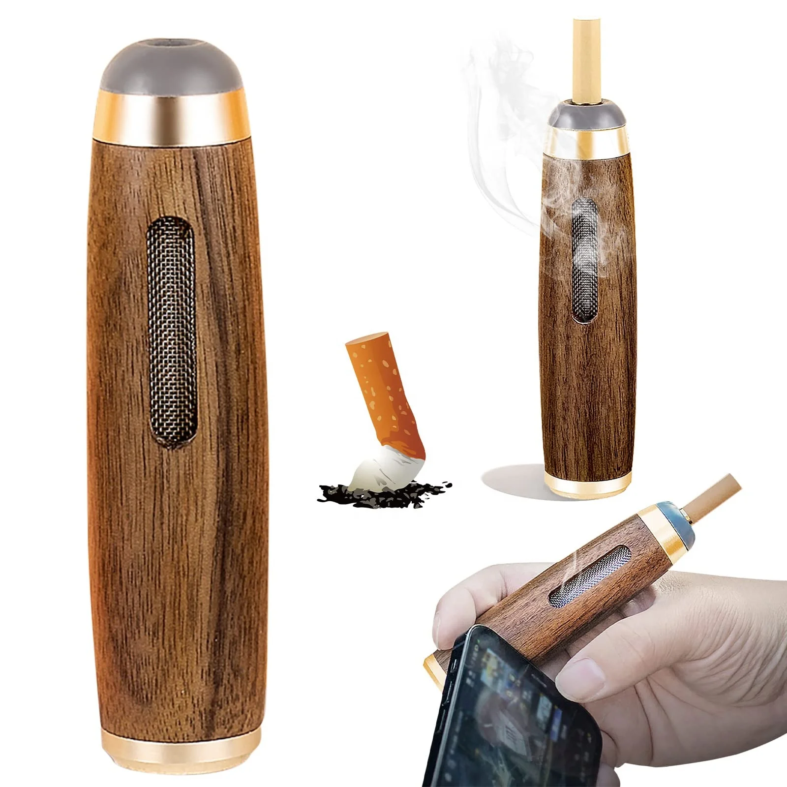 Creative Handheld Outdoor Ashtray No Dust Falling Custom Logo Cigar Ash Tray Portable Pocket Wooden Ashtray