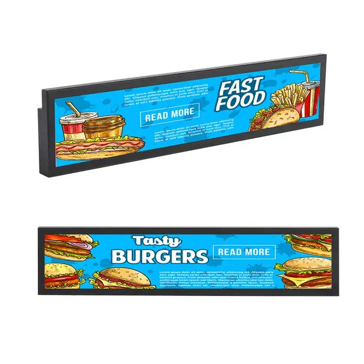 Slim stretched digital signage screen advertising display for markets