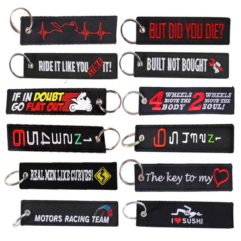 Motorcycle keychain that can be purchased directly as a gift Sublimation embroidery remove before flight tag