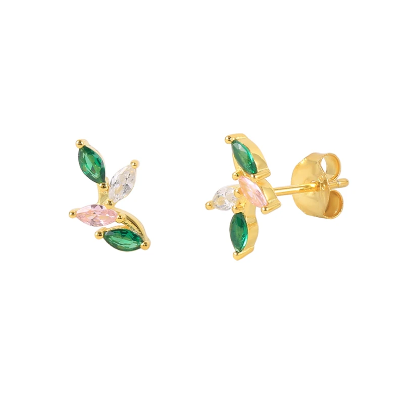 ROXI Autumn new S925 sterling silver mini green leaves charm stud earrings for women 2021