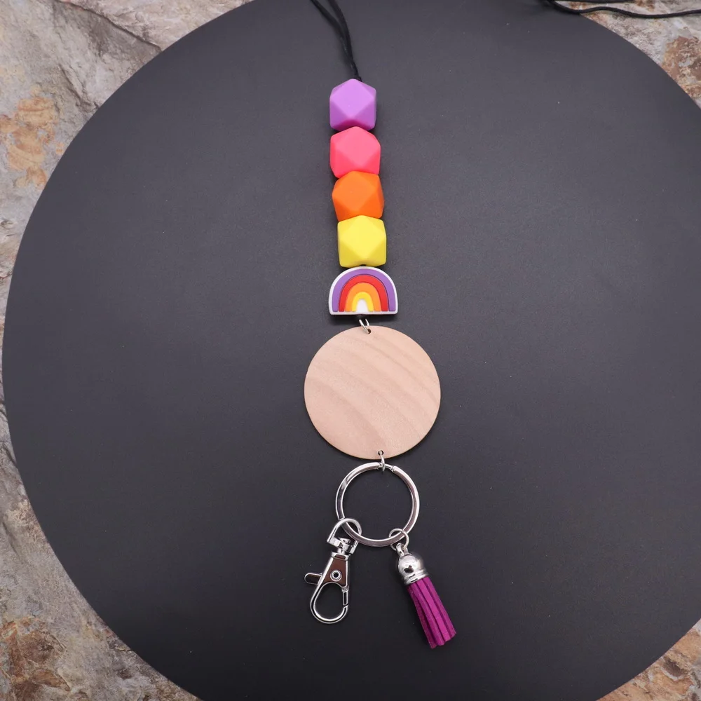 Лидер продаж, персонализированное Радужное Силиконовое ожерелье с бусинами, пустой диск, кисточка, ключ
