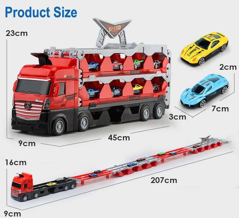 Boys Gift Toys Truck 207CM Ejection Railway Storage Truck Cars Racing Alloy Plastic ABS Big Transform Folding with 8 Pcs 60 Pcs