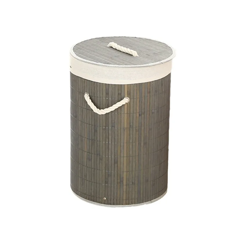 Large Capacity Bamboo Laundry Hamper Round Dirty Clothes Storage Basket with Lid Liner and Handles