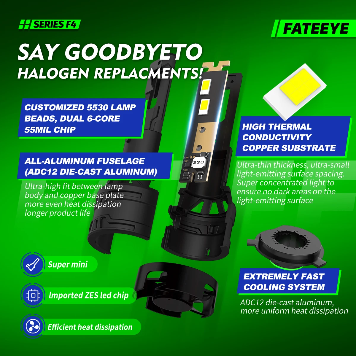 Fateeye High Power Auto Car Headlight Fans H4 LED Headlights 60w 13000LM H1 H4 H7 H11 9005 Led Lights Bulb Car Focos Led