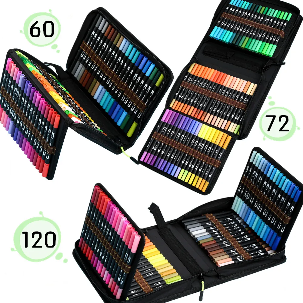 60/72/120 Colors  Art Markers 0.4mm Fine liners & Brush Tip Watercolor Pen Set