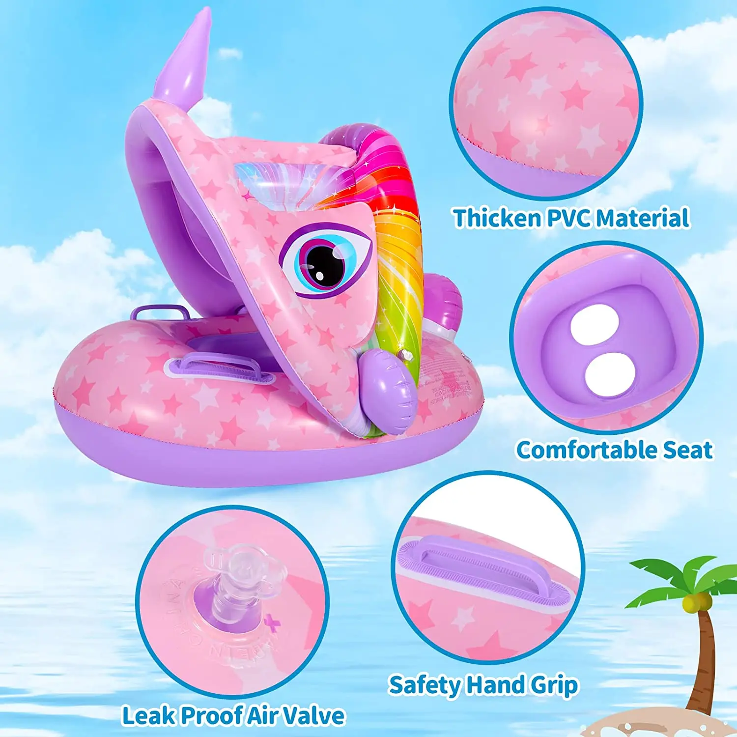 Baby Pool Float with Canopy, Unicon Inflatable Baby Swimming Float with Sunshade