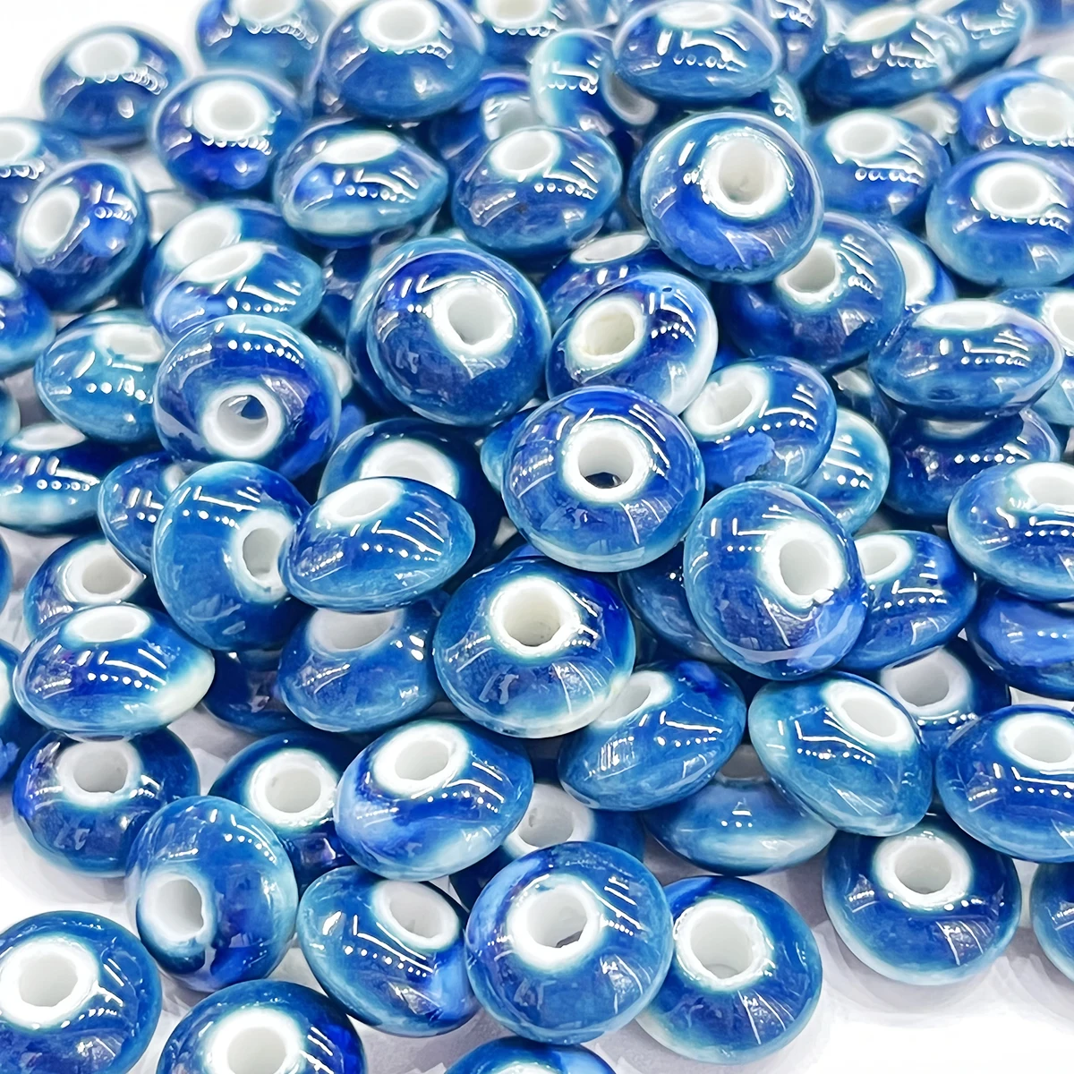 Wholesale 12mm Flat Round Shape Pattern Colorful Fancy Porcelain Beads Ceramic Beads For Jewelry Making Supplier