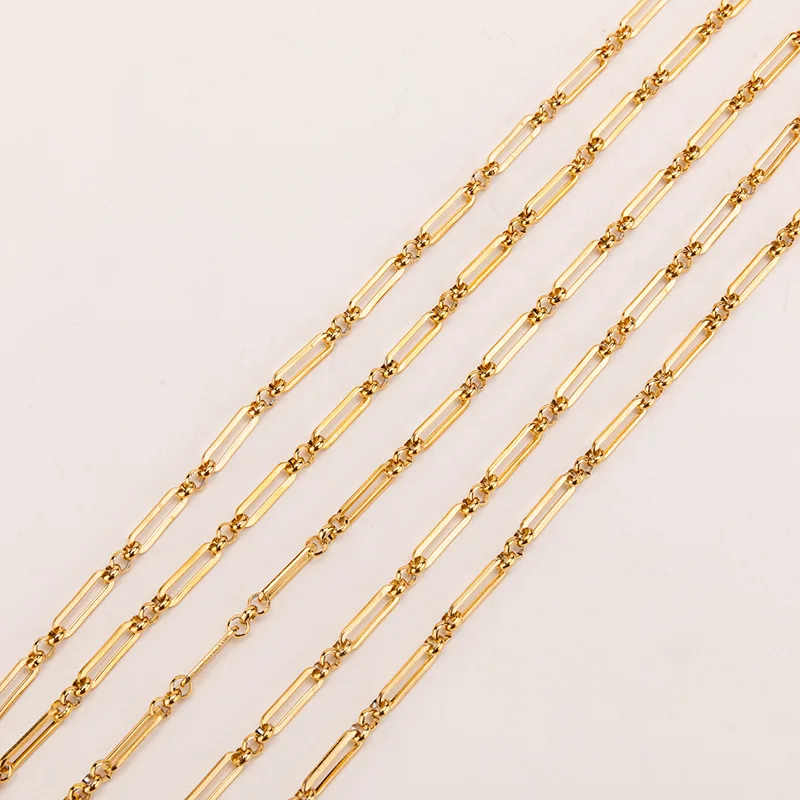 GP Stainless Steel flat Paperclip Flattening Hammer Chain paper clip gold link chain permanent jewelry chains making wholesale