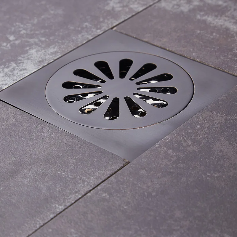 Solid Brass Square black Floor Drain 4 inch Bathroom Shower Floor Drainer