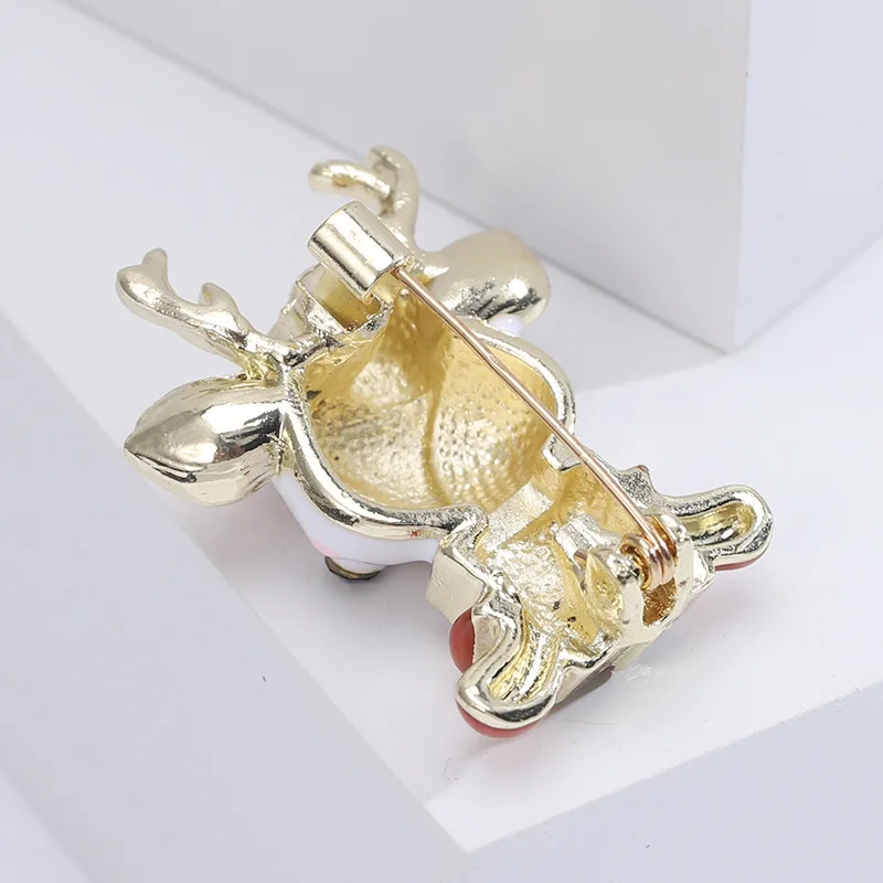 Cute christmas decoration rhinestone cartoon animal brooch pin enamel elk brooches for baby kid clothes accessories