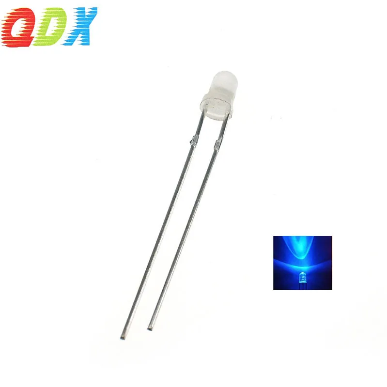 Manufacturer customized LED Water clear lens 3mm blue diffused super bright led diode round in-line lamp beads quality3.0-3.2V