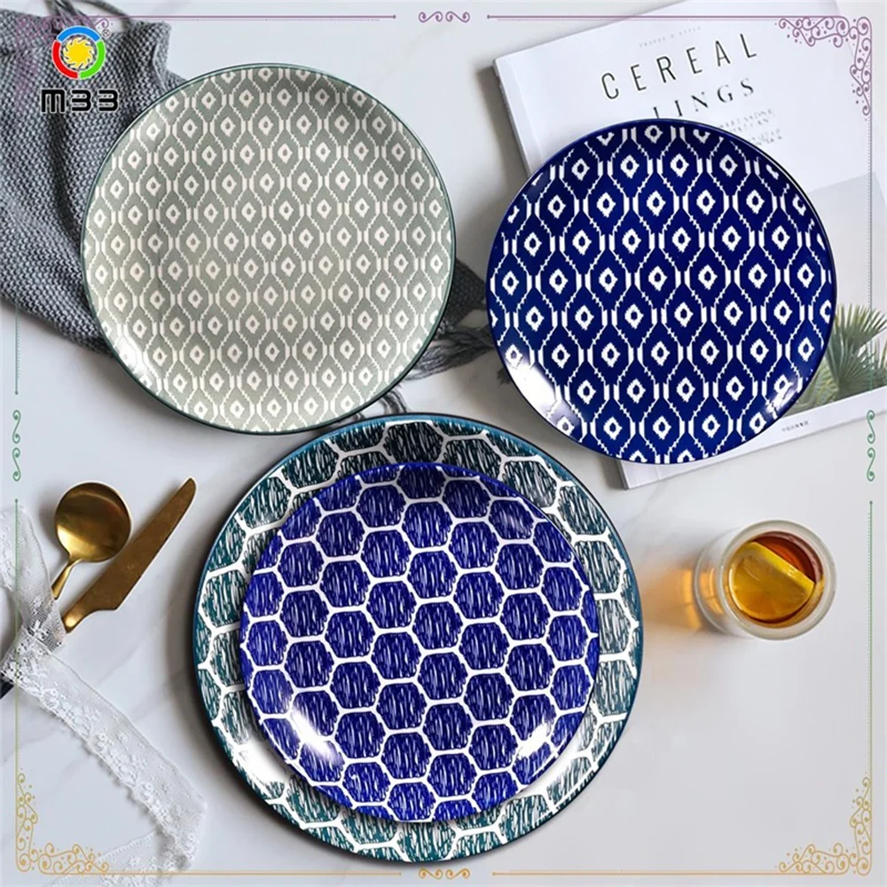 Custom logo 6-12inch restaurant flat dessert porcelain plate round ceramic dinner plates