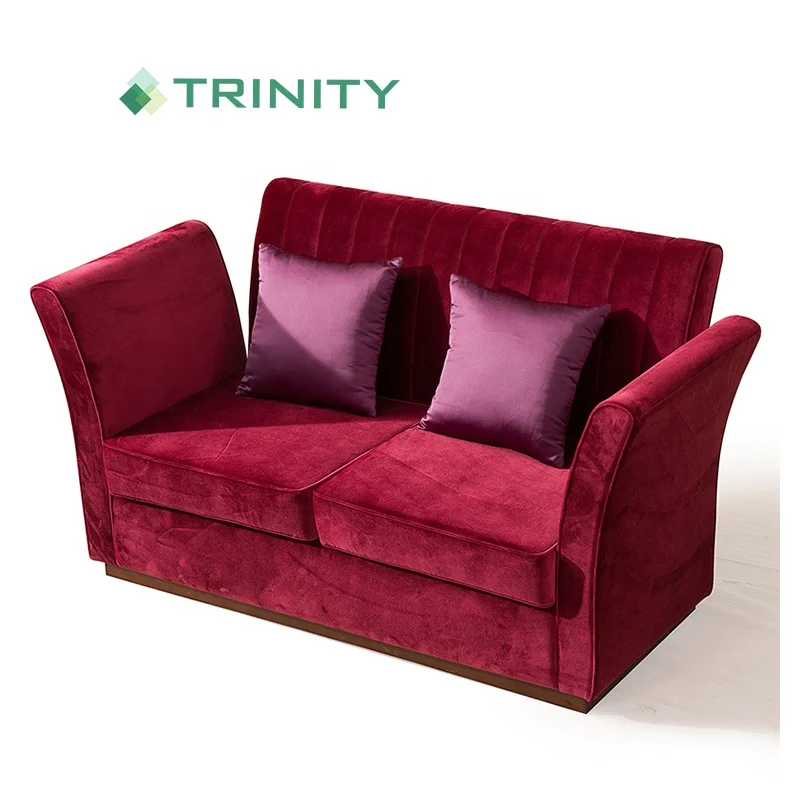 Customization Hotel Furniture Upholstered Red Velvet Fabric Two Seater Modern Love Seat Sofa