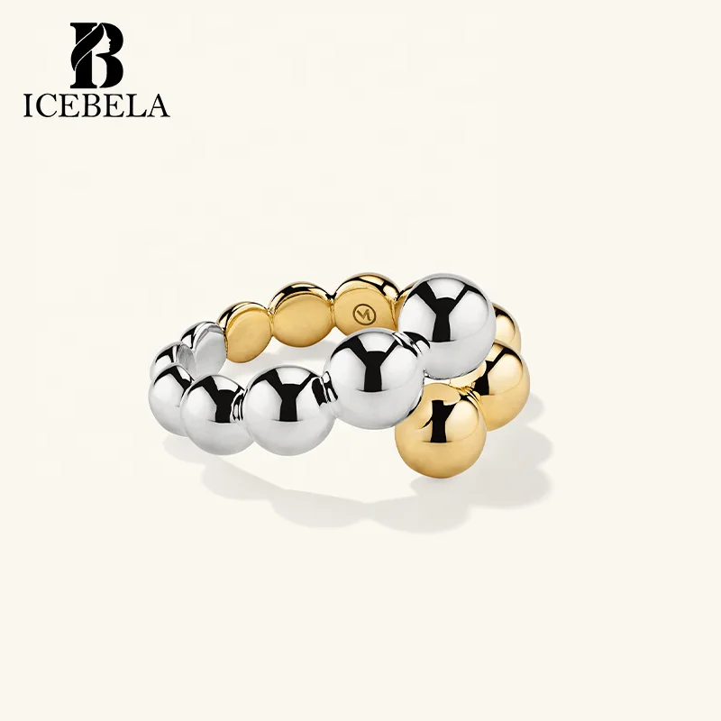ICEBELA New Arrival 925 Silver Ring Fahion Luxury Chunky Two Tone 18k Gold Plated Fine Jewelry Bead Band Rings For Women Girls