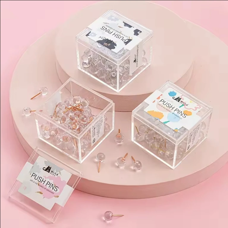 High Quality Push Pins Binder Clip Student Stationery Set Metal Customized Box Logo Packing School Office Round Head Nails