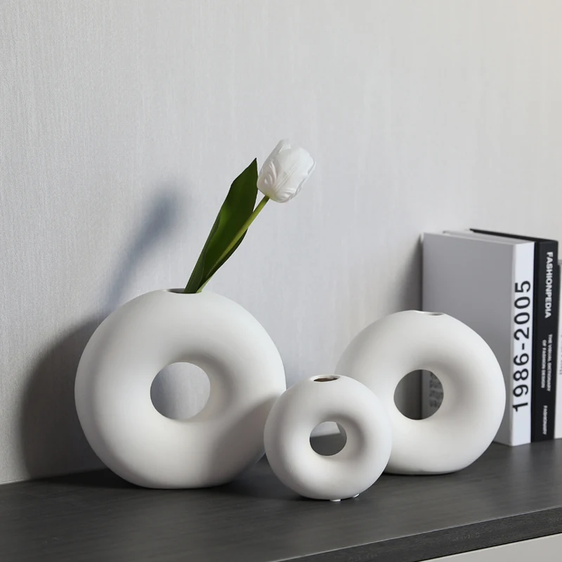 wholesale doughnut vase home decor modern minimalist for office living room wedding desktop art decoration white ceramic vase